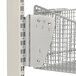 A Metro qwikSIGHT double-sided basket supply unit with metal baskets on white poles.