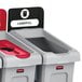 A group of Rubbermaid Slim Jim recycling bins with black labels.