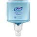 A white Purell® soap dispenser with blue liquid inside.