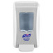 A white rectangular Purell Healthy Soap dispenser with a clear window.