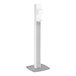 A white rectangular Purell floor stand with a silver rectangular top.