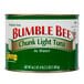 A can of Bumble Bee chunk light tuna in water with a yellow and black label.