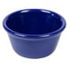 A navy blue smooth melamine ramekin.