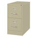 A Hirsh Industries putty two-drawer vertical letter file cabinet on a white background.