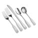A close-up of an Acopa Atglen stainless steel flatware set with a spoon and knife.