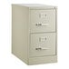 A Hirsh Industries putty two drawer vertical letter file cabinet with silver handles.