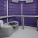 A purple and grey PolyJohn wheelchair accessible portable toilet with a grey lid.