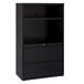 A black Hirsh Industries two-drawer lateral file cabinet.