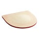A Lancaster Table & Seating mahogany wood bar stool seat on a wooden surface with a red edge.