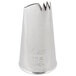 A silver Ateco Left-Handed Curved Petal Piping Tip with a hole at the end.