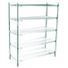 A Metroseal 3 metal shelving unit with four shelves.