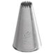 A silver metal cone-shaped nozzle with a handle.