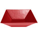 A red resin-coated aluminum square bowl with a smooth finish.