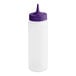 A clear plastic squeeze bottle with a wide mouth and a purple single tip cap.