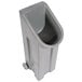 A grey PolyJohn portable urinal with wheels.