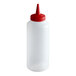 A clear 12 oz. squeeze bottle with a red single tip cap.