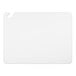 A white rectangular San Jamar cutting board with a hook in the corner.