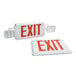 A white Lavex exit sign with red LED lights and adjustable arrows.