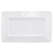 A white rectangular plate with a taupe rectangular logo on it.