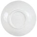 A white melamine bowl with a round rim and a navy circle in the middle.