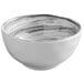 A white melamine bowl with black stripes.