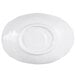 An oval navy melamine bowl with a circular design in the center.
