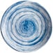 An Elite Global Solutions Van Gogh navy blue and white melamine plate with swirls.