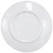 A white Elite Global Solutions round melamine plate with a circular pattern on the rim.