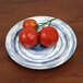 An Elite Global Solutions Van Gogh Navy melamine plate with two tomatoes on it.