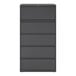 A charcoal five-drawer lateral file cabinet with roll out binder storage.