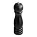 An Acopa matte black wooden salt and pepper mill with a silver top.