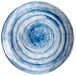 An Elite Global Solutions Van Gogh Navy melamine plate with a blue and white swirl design.