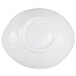 An oval navy melamine bowl with a white background.
