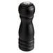 An Acopa matte black wooden salt shaker with a black lid.