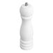 An Acopa matte white wooden pepper mill with a silver knob.