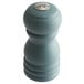 A close-up of an Acopa steel blue wooden salt shaker with a silver top.