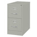 A gray Hirsh Industries two-drawer vertical letter file cabinet.