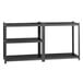 A gray metal Hirsh Industries boltless shelving unit with laminated decking and five shelves.