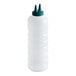 A clear 24 oz. plastic squeeze bottle with measurement markings and a green twin tip cap.