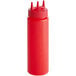 A close-up of a red Vollrath Tri Tip wide mouth squeeze bottle.
