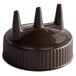 A brown plastic Vollrath Traex Tri Tip bottle cap with three wide spikes.