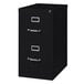 A black Hirsh Industries two-drawer vertical filing cabinet.