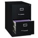 A black Hirsh Industries two-drawer vertical legal file cabinet.