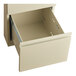 A beige Hirsh Industries mobile pedestal file cabinet with two open drawers.