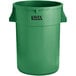 A green plastic Lavex trash can with the word "Lavex" on it.