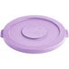 A purple plastic round lid for a Lavex 32 gallon trash can.