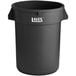 A black Lavex plastic trash can with the word Lavex on it.