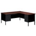 A black and brown Hirsh Industries right corner pedestal desk kit.