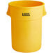 A yellow plastic trash can with the word "Lavex" in black.