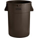 A brown plastic Lavex commercial trash can.